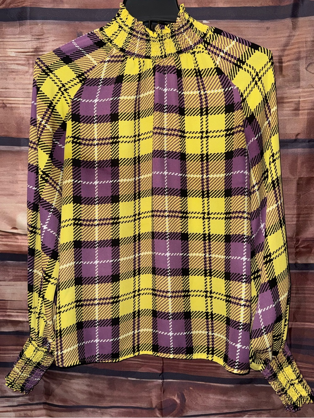 NY&C Plaid Blouse in Yellow & Purple Size XS